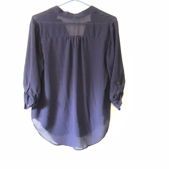 DNA Couture Semi-Sheer Navy Blouse Button Sleeves​ - Picture 2 of 5